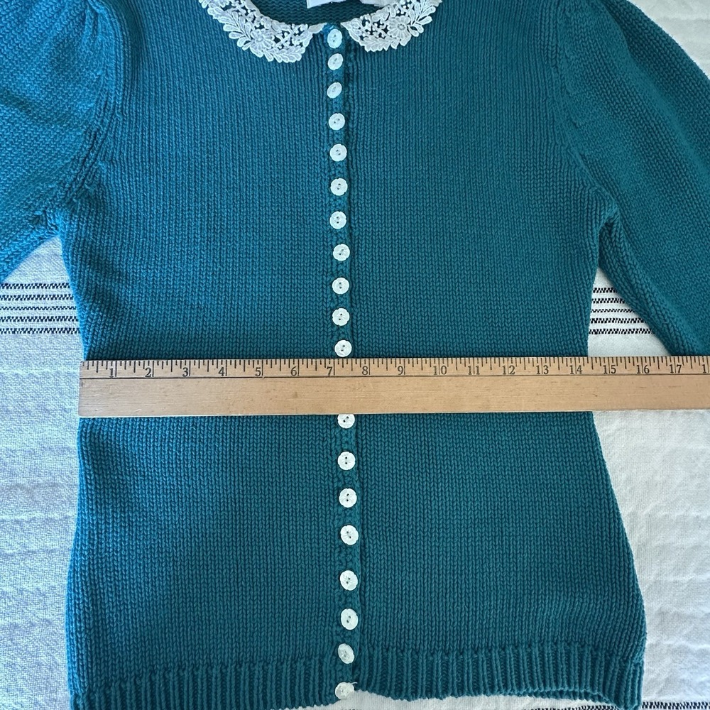Vtg Cambridge Spirit Sweater Womens Medium Green Grannycore Cottagecore Lace - Picture 11 of 12